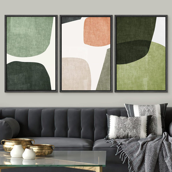 IDEA4WALL Mid Century Shape Green Tripyth Multicolor Ovals Abstract Mid Century Modern Framed ...